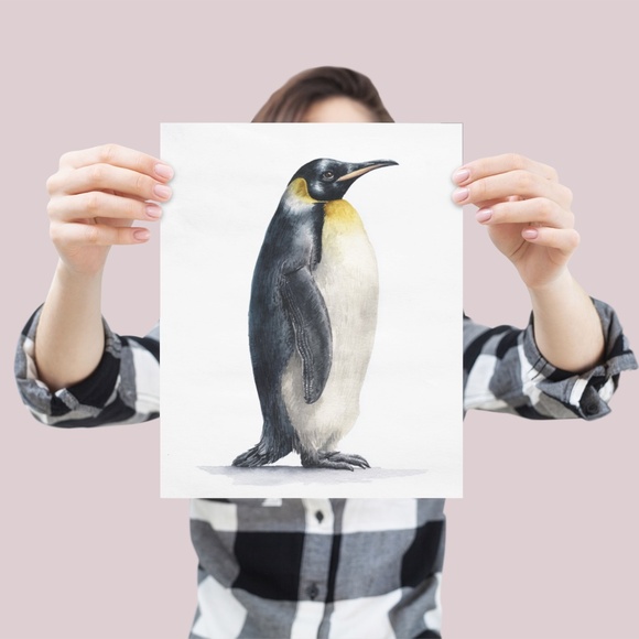 Watercolor Emperor Penguin Portrait Wall Art Print, Unframed - Regal Arctic - Picture 4 of 7